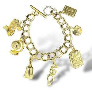 Scholastic Charm Bracelet Double Chain Toggle Clasp over Gold Tone
